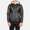 Mens Plain Black Bomber Leather Jacket