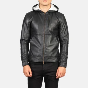Mens Plain Black Bomber Leather Jacket