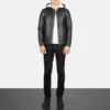 Mens Plain Black Bomber Leather Jacket - Image 2