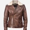 Women Fur Collar Brown Leather Jacket