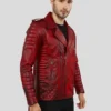 Burke Distressed Red Motorcycle Leather Jacket - Image 3