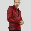Burke Distressed Red Motorcycle Leather Jacket - Image 2