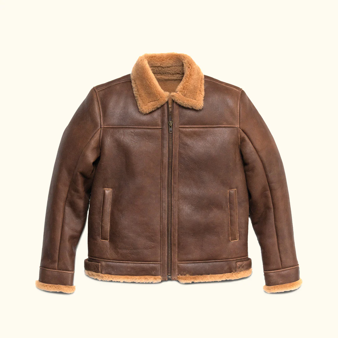Mens Shearling Brown Bomber Leather Jacket