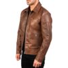 Mens Brown Leather Shirt Collar Jacket