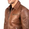 Mens Brown Leather Shirt Collar Jacket
