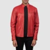 Mens Winter Red Motorbike Leather Jacket