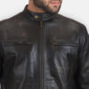 Mens Rustic Black Leather Biker Jacket Distressed Close Up 6 c3114ee6 ca45 4cba af87 055c888f7baa