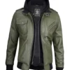 Mens Army Green Bomber Leather Jacket