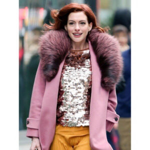 Modern Love Anne Hathaway Pink Shearling Coat