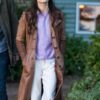 Murder in a Small Town Kristin Kreuk Brown Leather Coat