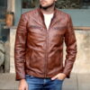 Mens Moto Racer Brown Leather Jacket