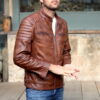 Mens Moto Racer Brown Leather Jacket