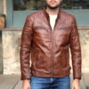 Mens Moto Racer Brown Leather Jacket