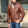 Mens Moto Racer Brown Leather Jacket