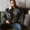 Mens Black Aviator Leather Jacket - Image 6