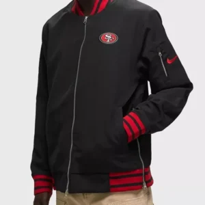 San Francisco 49ers Sideline Coach Black Full-Zip Bomber Jacket