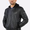 Mens Hooded Leather Jacket - Image 5
