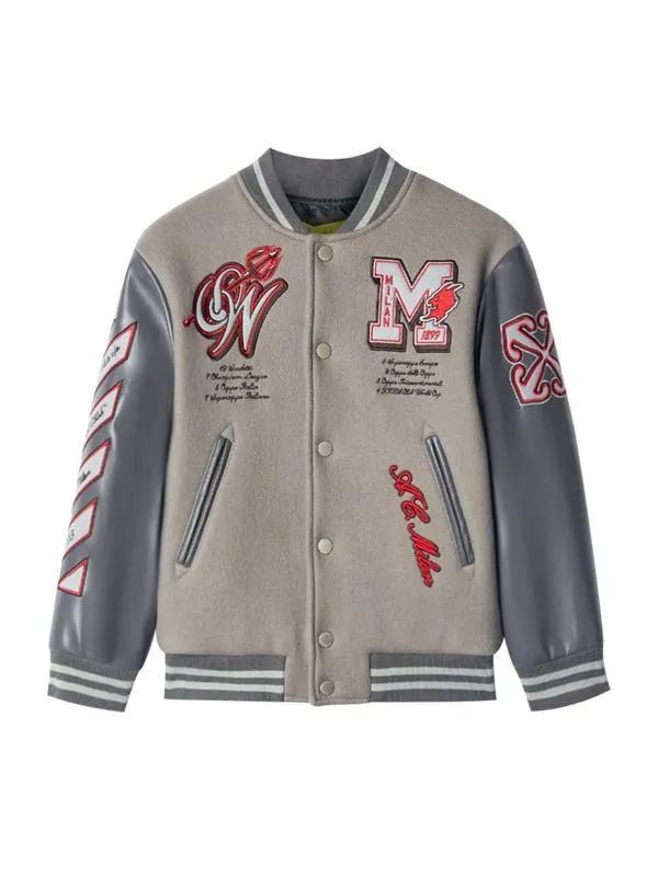 Off White Ac Milan Grey Varsity Jacket