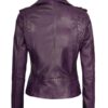 Womens Short Fitted Leather Motorcycle Jacket Purple - Image 2
