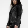 Womens Fashion Designer Quilted Leather Jacket Black - Image 2