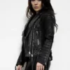 Womens Quilted Leather Motorcycle Jacket - Image 3