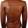 Women Quilted Sheepskin Fashion Leather Jacket Tan Brown