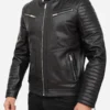 Men's Leather Quilted Motorcycle Jacket - Image 4