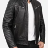 Men's Leather Quilted Motorcycle Jacket - Image 2