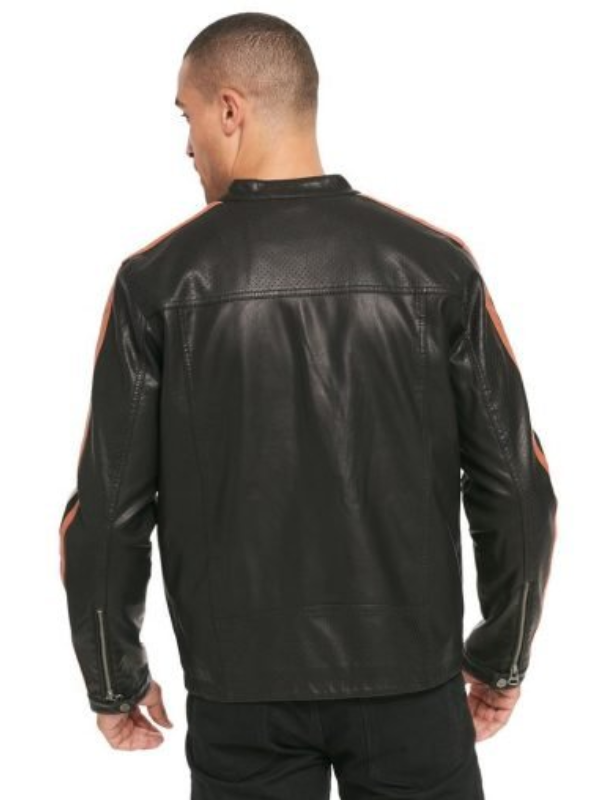 Racing Motorcycle Leather Jacket For Men's With Red & Orange Stripes