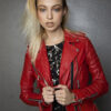 Elina Motorcycle Red Quilted Jacket Women - Image 6