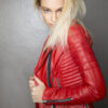 Elina Motorcycle Red Quilted Jacket Women - Image 4