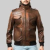 Mens Brown Hooded Leather Jacket