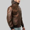 Mens Brown Hooded Leather Jacket