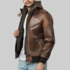 Mens Brown Hooded Leather Jacket