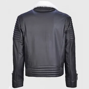 Mens Black Shearling Biker Leather Jacket