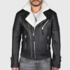 Mens Black Shearling Biker Leather Jacket