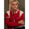 Charlie's Angles Kristen Stewart Leather Bomber Jacket Red and White