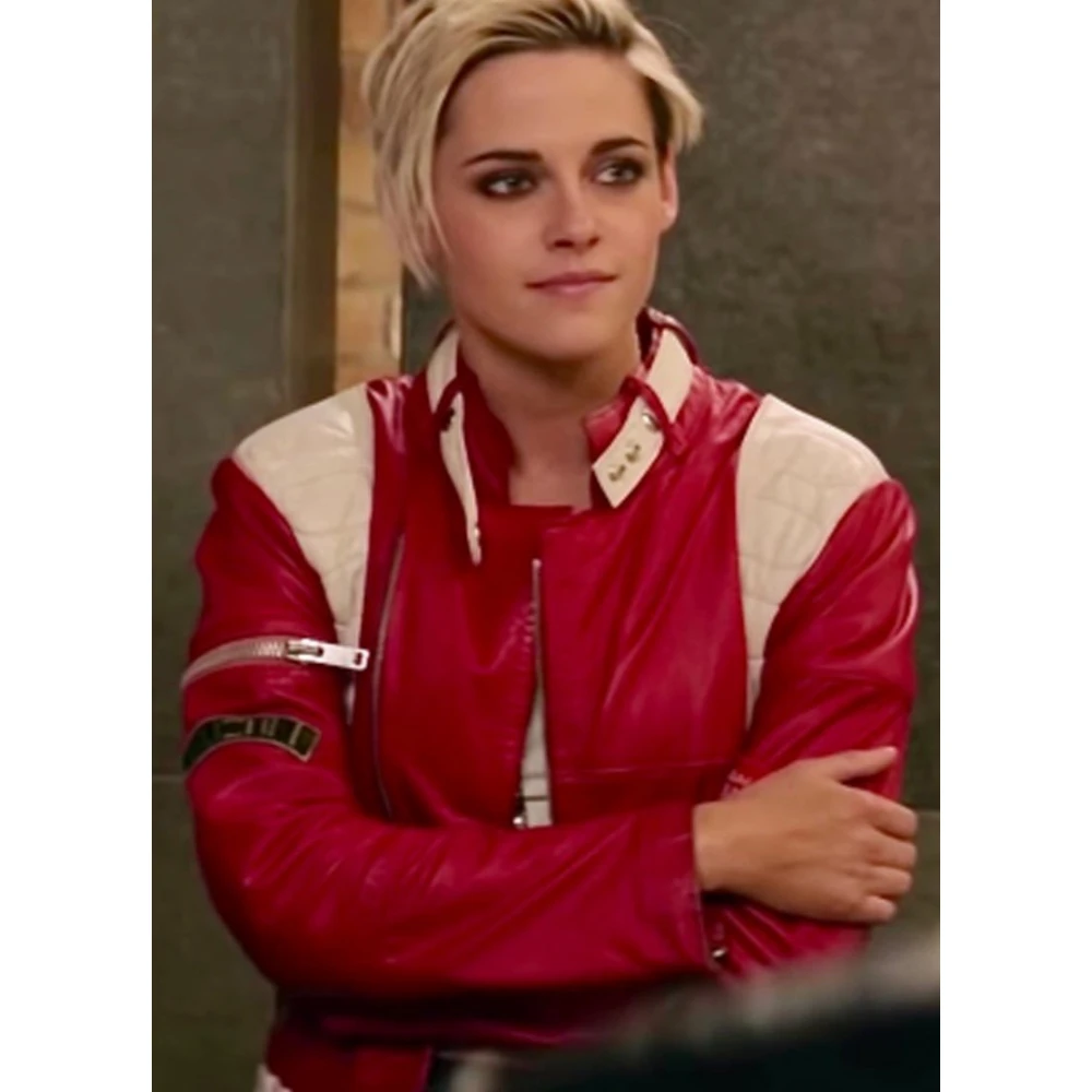 Charlie's Angles Kristen Stewart Leather Bomber Jacket Red and White