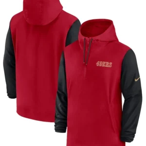 San Francisco 49ers Red and Black Sideline Pre-Game Half-Zip Hoodie Jacket