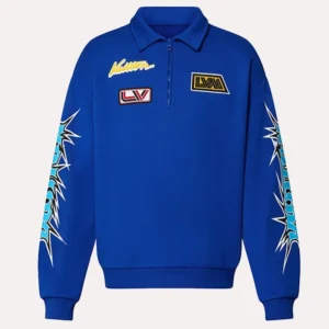 Saquon Barkley Blue Printed Half-Zip Sweatshirt