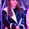 Selena Gomez Black and White Leather Coat