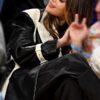 Selena Gomez Black and White Leather Coat - Image 5