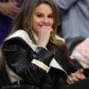 Selena Gomez Black and White Leather Coat