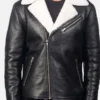 Men's White Faux Fur Black Leather Jacket