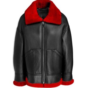 Women's Aviator Pilot Style Red Shearling Jacket