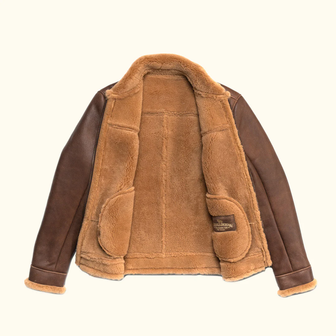 Mens Shearling Brown Bomber Leather Jacket