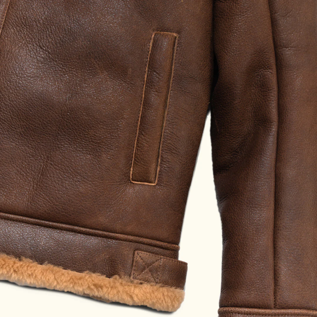 Mens Shearling Brown Bomber Leather Jacket