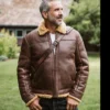 Mens Shearling Brown Bomber Leather Jacket