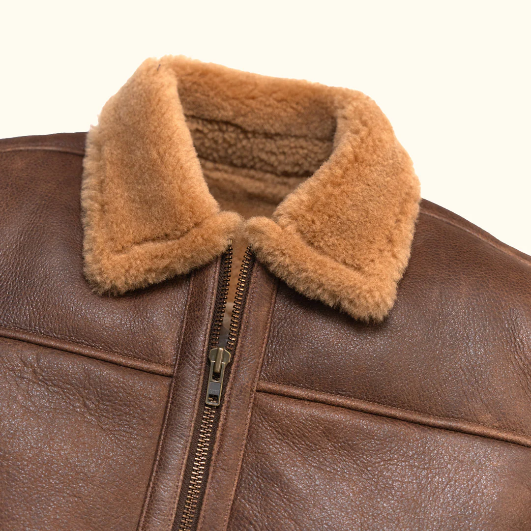 Mens Shearling Brown Bomber Leather Jacket
