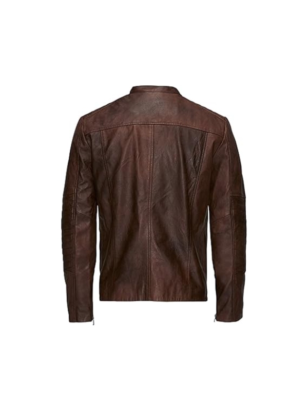 Mens Waxed Sheepskin Fashion Leather Jacket Camel Brown